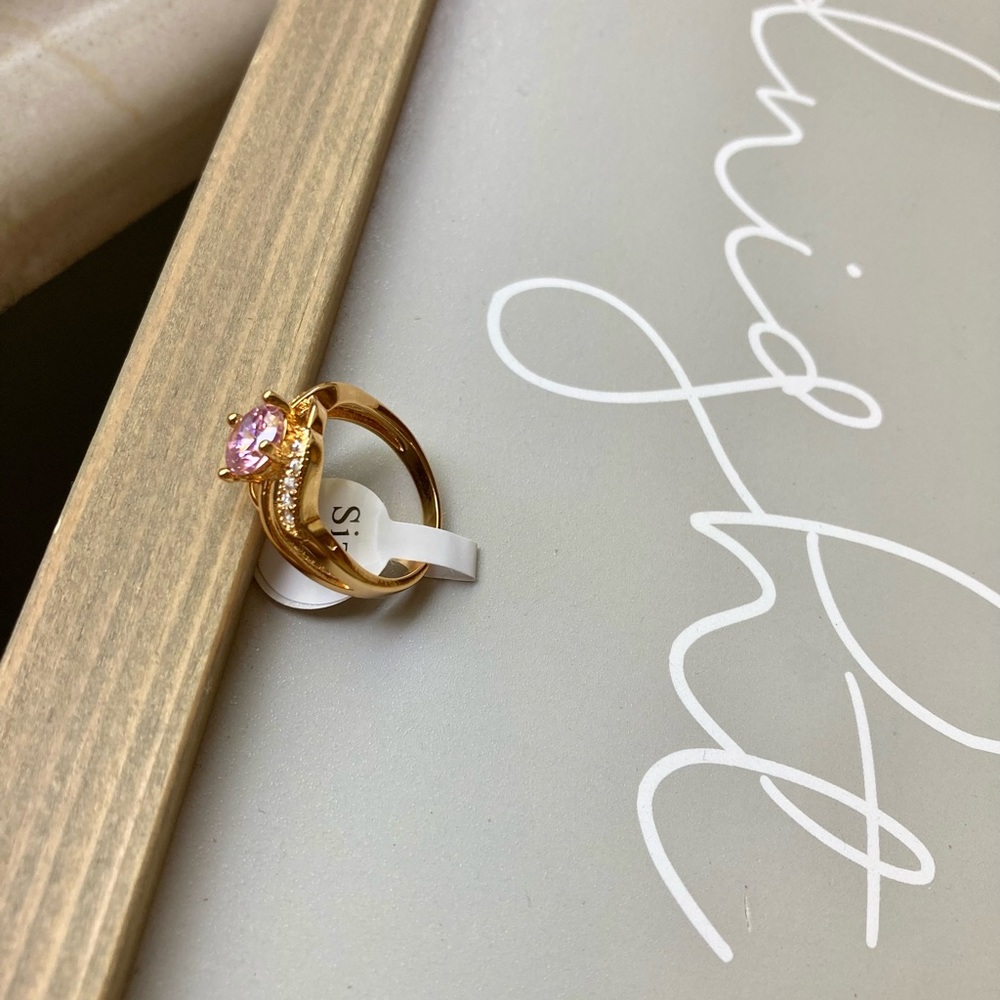 Pink Tourmaline Stunning Zirconia Gold Ring - Picture 4 of 5
